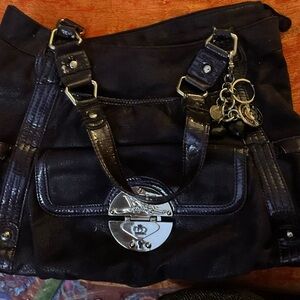 Kathy Van Zeeland Black Shoulder Bag with Silver Accents